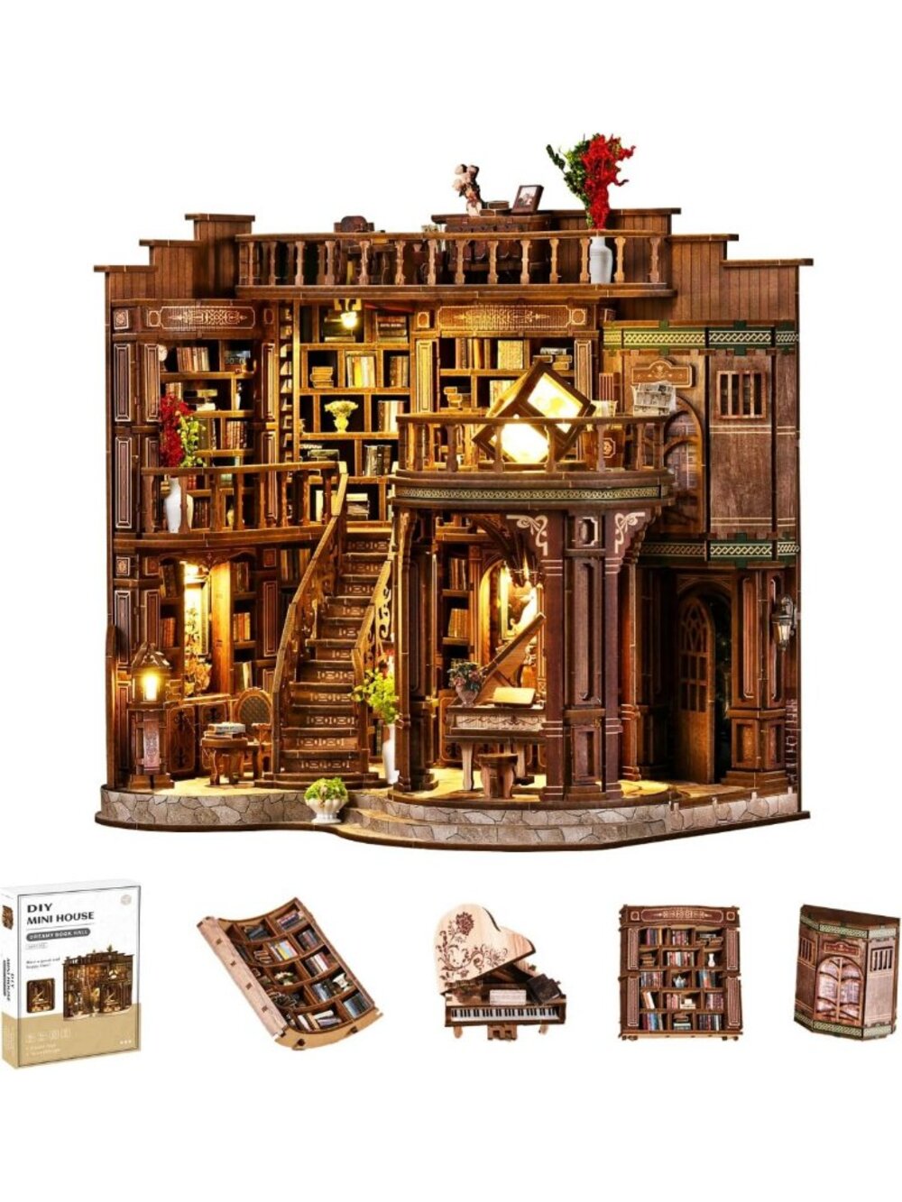 DIY Miniature Book Nook Kit - 3D Wooden Puzzle for Adults, Creative Home Decor